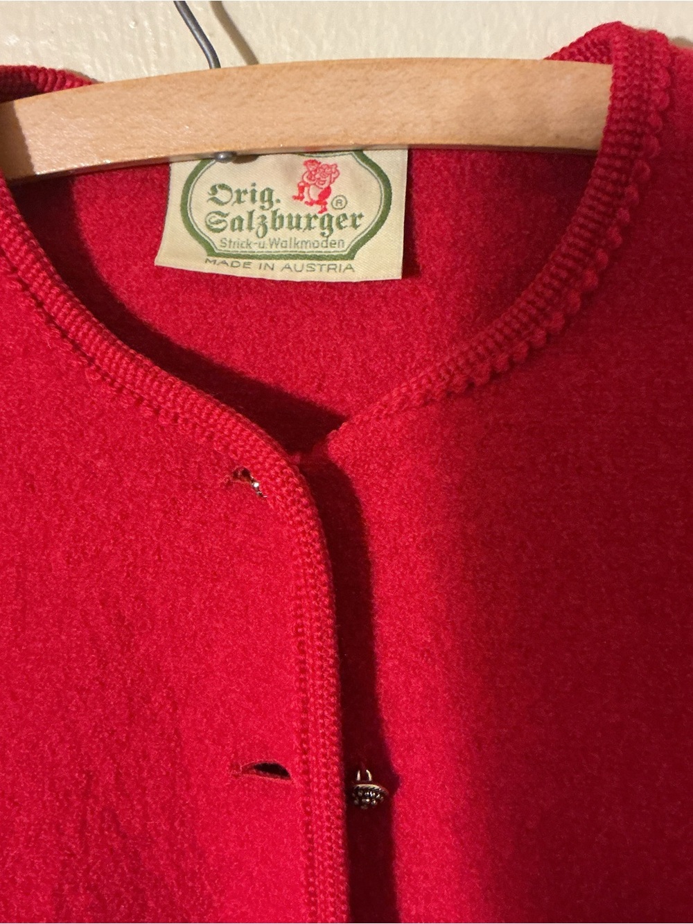 Vintage Original Salzburger Austrian Red Boiled Wool Trachten Jacket 4/6 Small - Picture 3 of 8